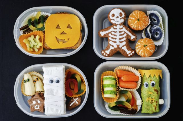 lunch boxes for children in the form of monsters for Halloween. the toning. selective focus