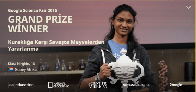 Kiara Google Bilim Fuarı 2016 Büyük Ödül Sahibi